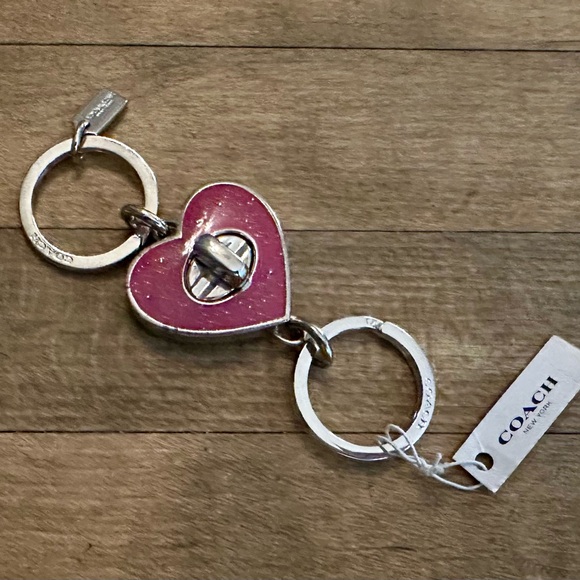 Coach Pink Glitter Heart Valet Keychain Fob Bag Charm - Picture 10 of 13